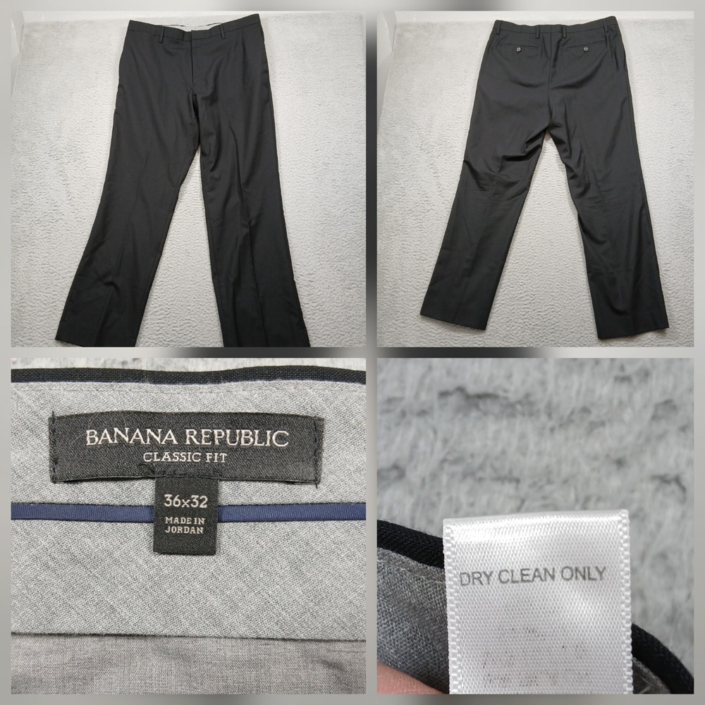 Banana Republic Dress Pants Mens 36x32 Black Classicβ Fit Wool Blend